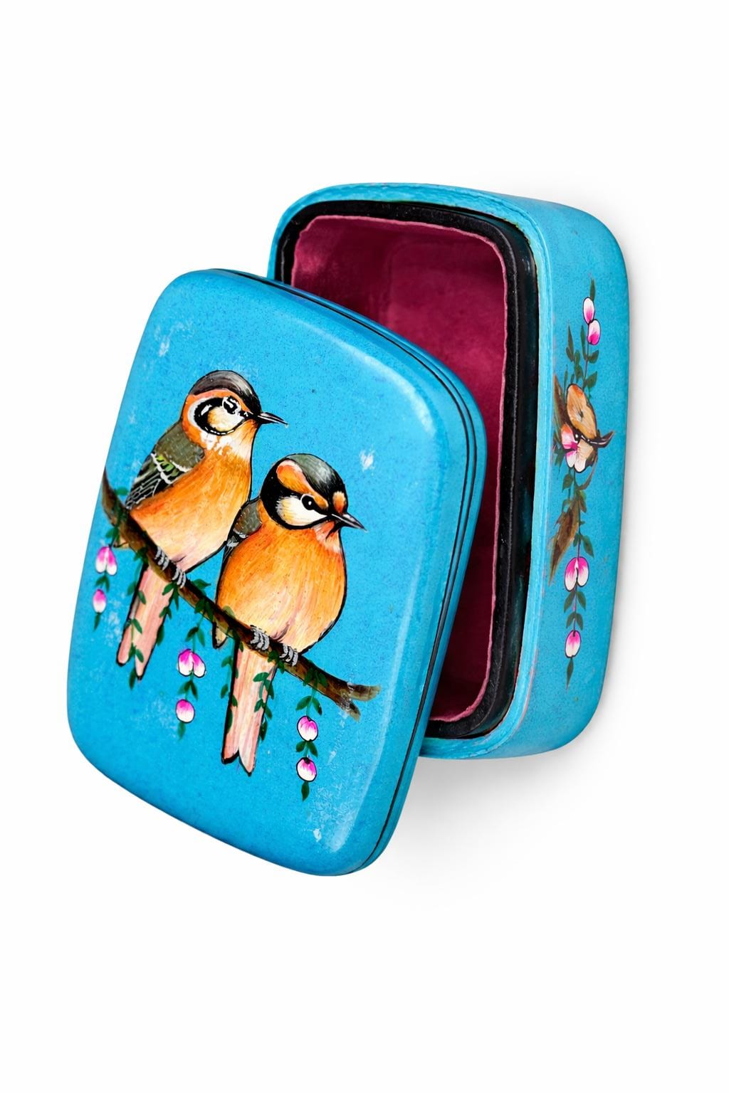 Papier machie box ,Wooden jewellery box, handmade trinket box, antique jewellery box with birds